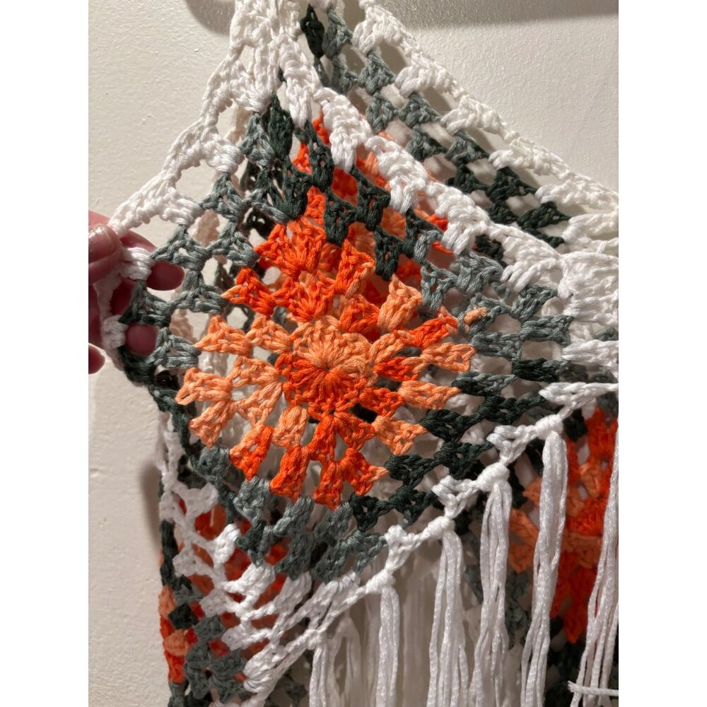 Handmade Crochet Fringe Boho Crop Top With Multicolor Diamond Pattern - Picture 6 of 9